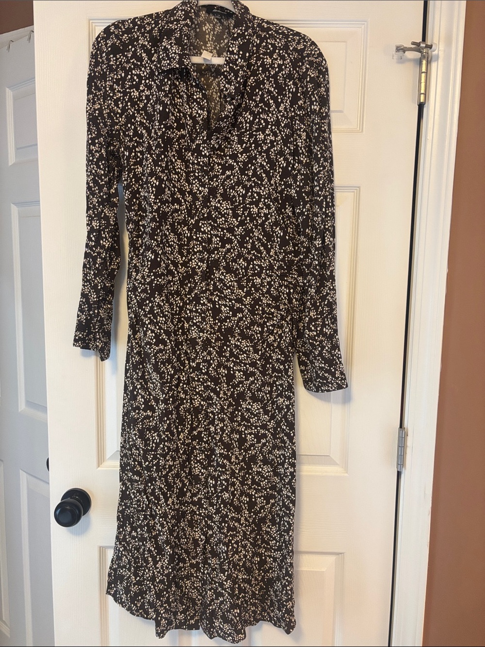 Madewell Black and White Floral Long-Sleeve Midi Dress
